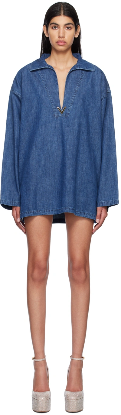 Valentino Denim Chambray Kaftan Dress Woman Blue 40