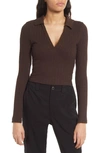 Bdg Urban Outfitters Rosie Crop Long Sleeve Polo In Plum Chocolate