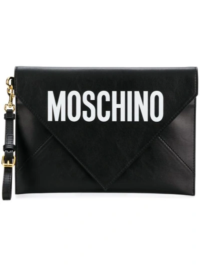 Moschino Leather Envelope Clutch In Black