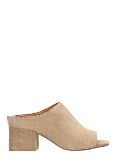 Julie Dee Camel Suede Leather Mules In Leather Color