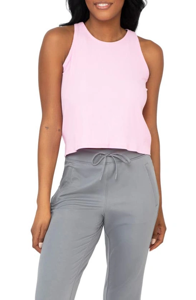 Yogalicious Overlapped Open Tie Back Tank Top In Bonbon