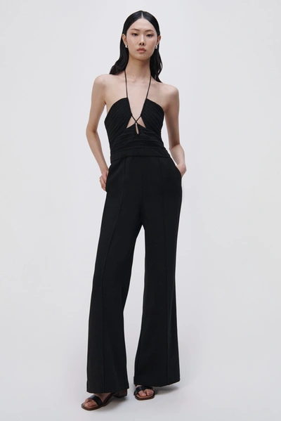 Jonathan Simkhai Gala Plissé Cutout Wide-leg Halter Jumpsuit In Black