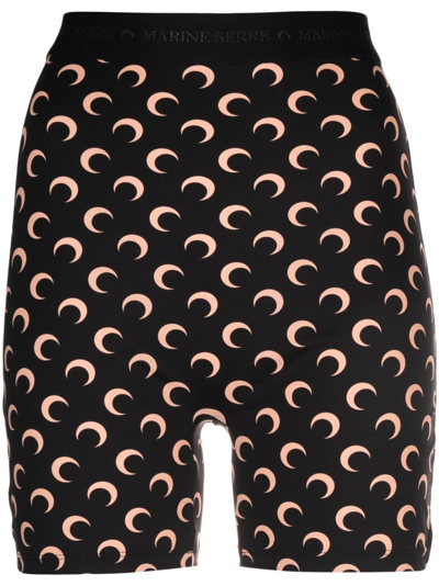 Marine Serre Moon Print Fitted Yoga Shorts In Black