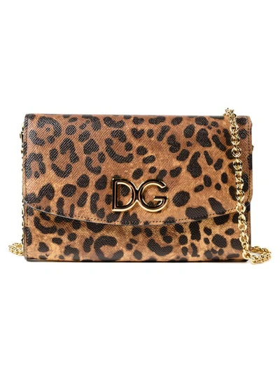 Dolce & Gabbana Leopard Print Logo Shoulder Bag In Ha93m Leo Con Logo