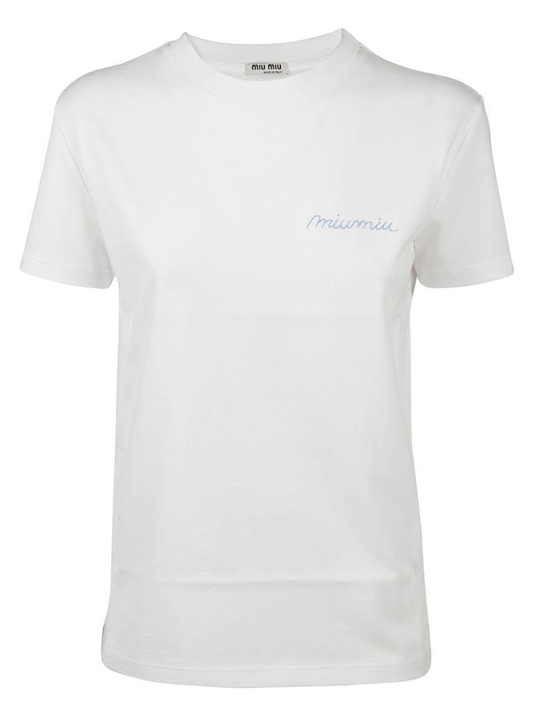 Miu Miu Logo Embroidered T-shirt In Bianco | ModeSens
