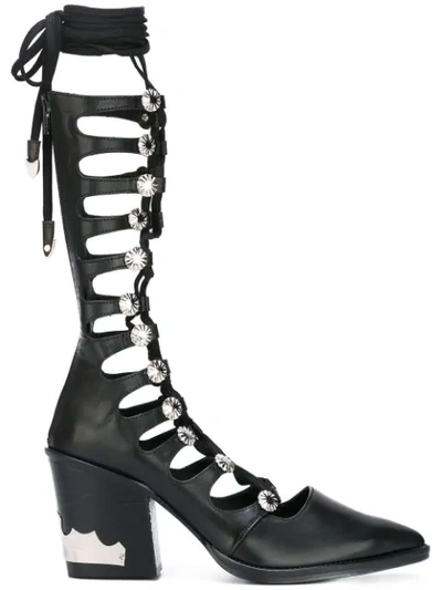 Toga Lace-up Leather Boots In Black