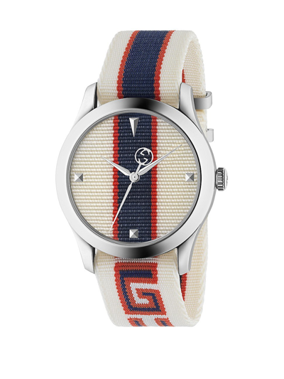 Gucci G-timeless Nylon Strap Watch, 37mm In White/multi