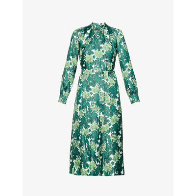 Weekend Max Mara Womens Green Hello Floral-pattern Satin Midi