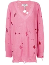 Msgm Oversized Distressed-knit Sweater In Pink