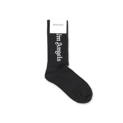 Palm Angels Boys Black White Kids Logo-print Ankle-rise Cotton-blend Socks