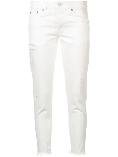 Moussy Cropped Raw Hem Skinny Jeans In White