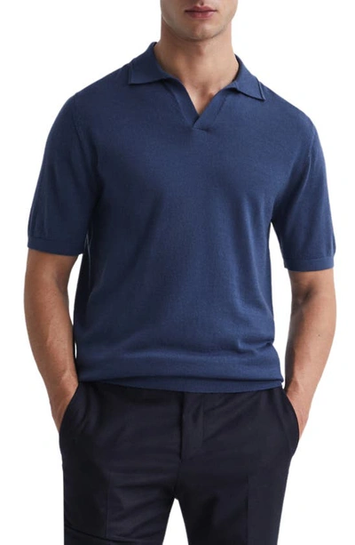 Reiss Mens Azure Duchie Open-neck Wool Polo Shirt