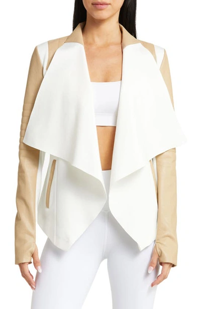 Blanc Noir Drape-front Quilted Faux-leather Jacket In Irish Cream White Alyssum