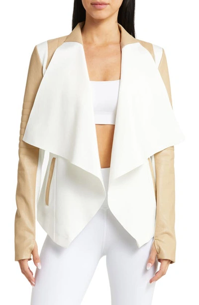 Blanc Noir Drape-front Quilted Faux-leather Jacket In Irish Cream/ Wht Alyssum