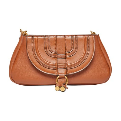 Chloé Marcie Small Calf Leather Clutch Bag With Shoulder Strap In Tan