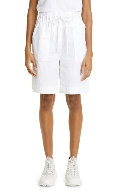 Moncler Long Cotton Shorts With Logo Detail In White