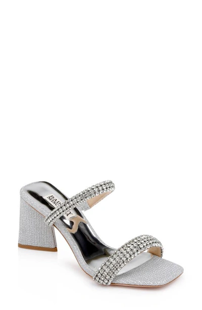 Badgley Mischka Frankie Embellished Satin Mules In Sil Textur