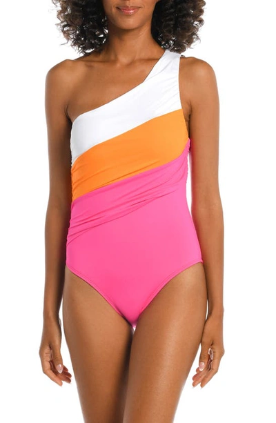 La Blanca Island Goddess Shirred Colorblock One-piece Swimsuit In Tangerine