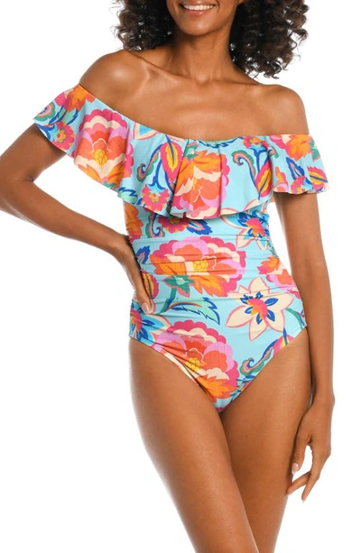 La Blanca Breezy Off-shoulder Ruffle One-piece Swimsuit In Floral Multi