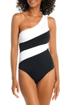 La Blanca Island Goddess Shirred Colorblock One-piece Swimsuit In Black