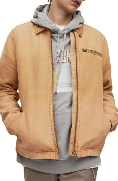 Allsaints Mens Warm Taupe Intra Washed Recycled Cotton-blend Jacket