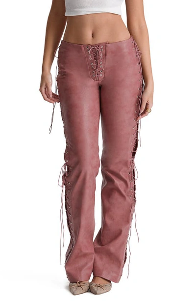 House Of Cb Womens Mocha Drew Lace-up Faux-leather Trousers In Warm Pink