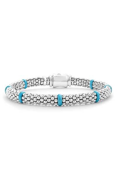 Lagos Ceramic & Sterling Silver Blue Caviar Station Bracelet In Silver/blue