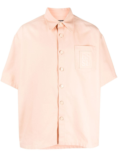 Raf Simons Logo-patch Cotton Shirt In Salmon