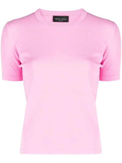 Roberto Collina Fine-knit Short-sleeved T-shirt In Pink