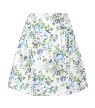 Zimmermann Floral Linen Skirt In Blue