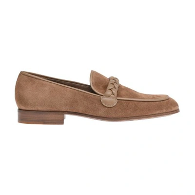 Gianvito Rossi Massimo Braided Suede Loafers In Camel_camel