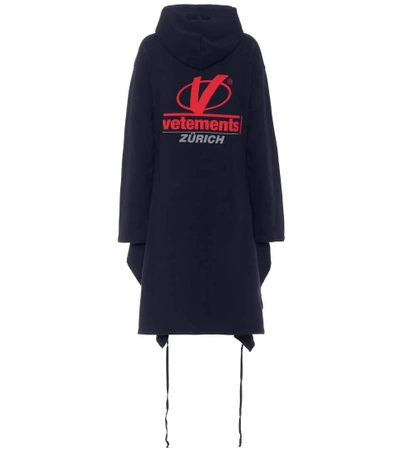 Vetements Logo Printed Cotton-blend Hoodie In Blue