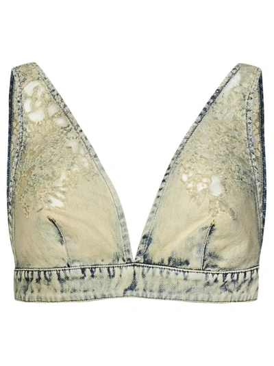 Diesel Top In Denim Effetto Pizzo In Cream