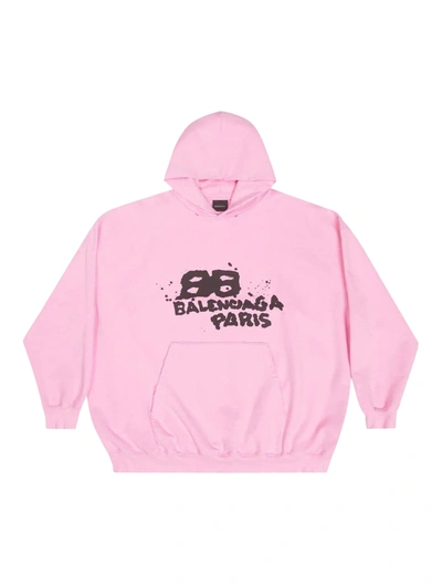 Balenciaga Large Fit Hoodie In Pink Black