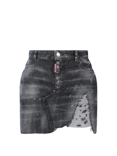 Dsquared2 Black Cotton Blend Denim Mini Skirt