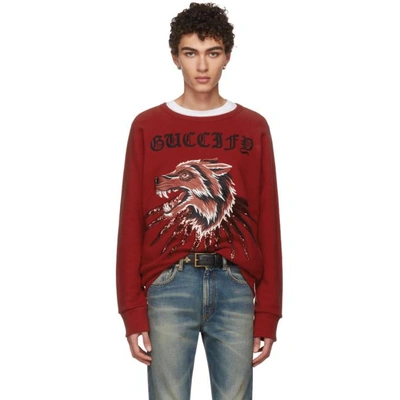 Gucci Red Wolf And Rays Sweatshirt In 6527 Red | ModeSens