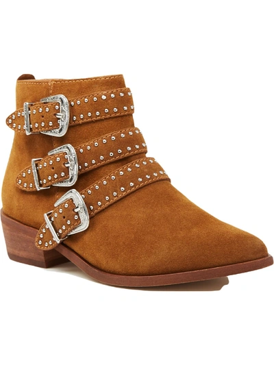 Aqua Blane Womens Studded Ankle Boots In Brown