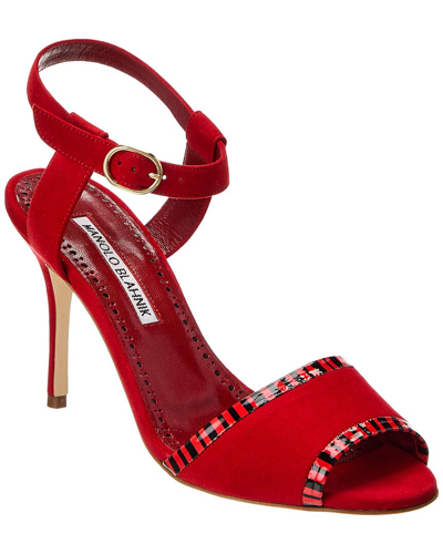 Manolo Blahnik Ibn 90 Suede & Patent Sandal In Red