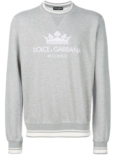 Dolce & Gabbana Sweatshirt In Printed Cotton In Grey