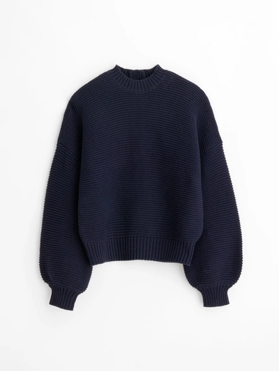 Alex Mill Button-back Crewneck Sweater In Dark Navy