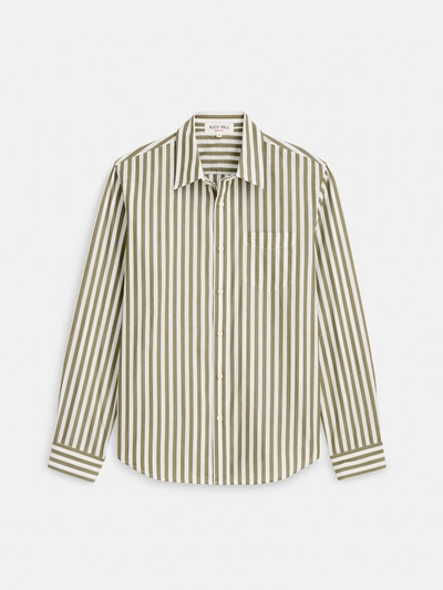 Alex Mill Mill Shirt In Wide Striped Portuguese Poplin In Olive/white