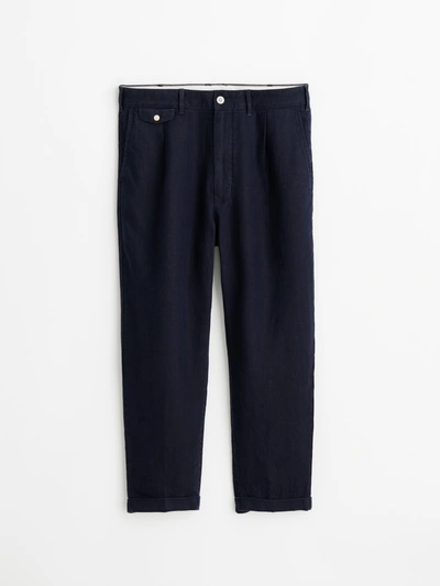 Alex Mill Standard Pleated Pant In Linen In Navy