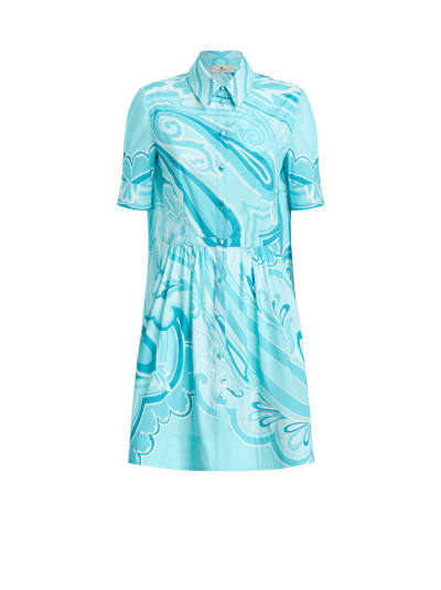 Etro Shirt Dress With Maxi Paisley Pattern In Light Blue