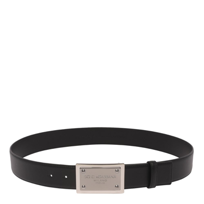 Dolce & Gabbana Plaque Logo Belt In Black