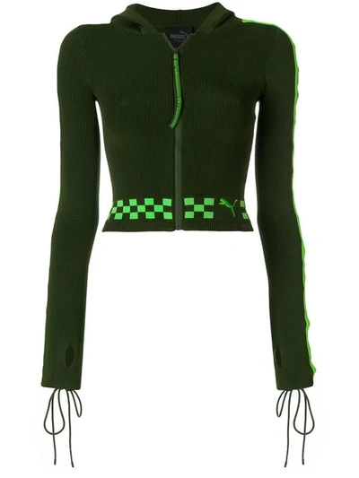 Fenty X Puma Laced Sleeve Sweater Zip Hoodie In Green