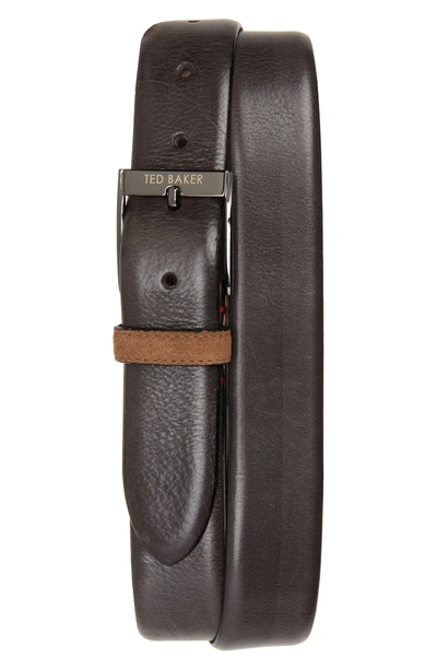 Ted Baker Pests Leather Belt In Charcoal