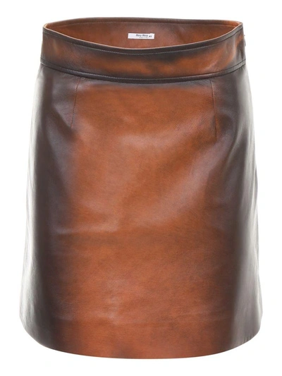 Miu Miu Vintage Nappa Mini Skirt In Cognac