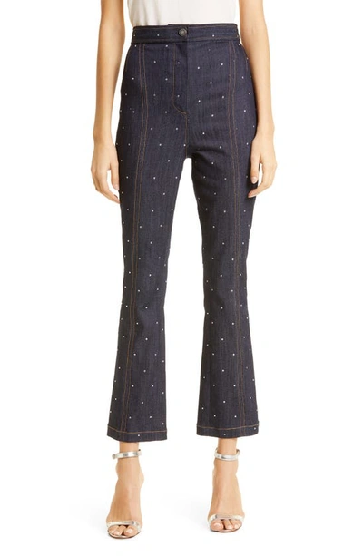 Cinq À Sept Ora Ditsy Rhinestone Cropped Bootcut Denim Pants In Indigo