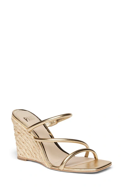 Paige Stacey Metallic Three-band Wedge Espadrilles In Gold