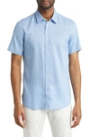 Hugo Boss Slim-fit Short-sleeved Shirt In Stretch-linen Chambray In Light Blue